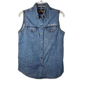 Vintage Harley Davidson size Medium Denim Button Down Embroidered Logo Vest